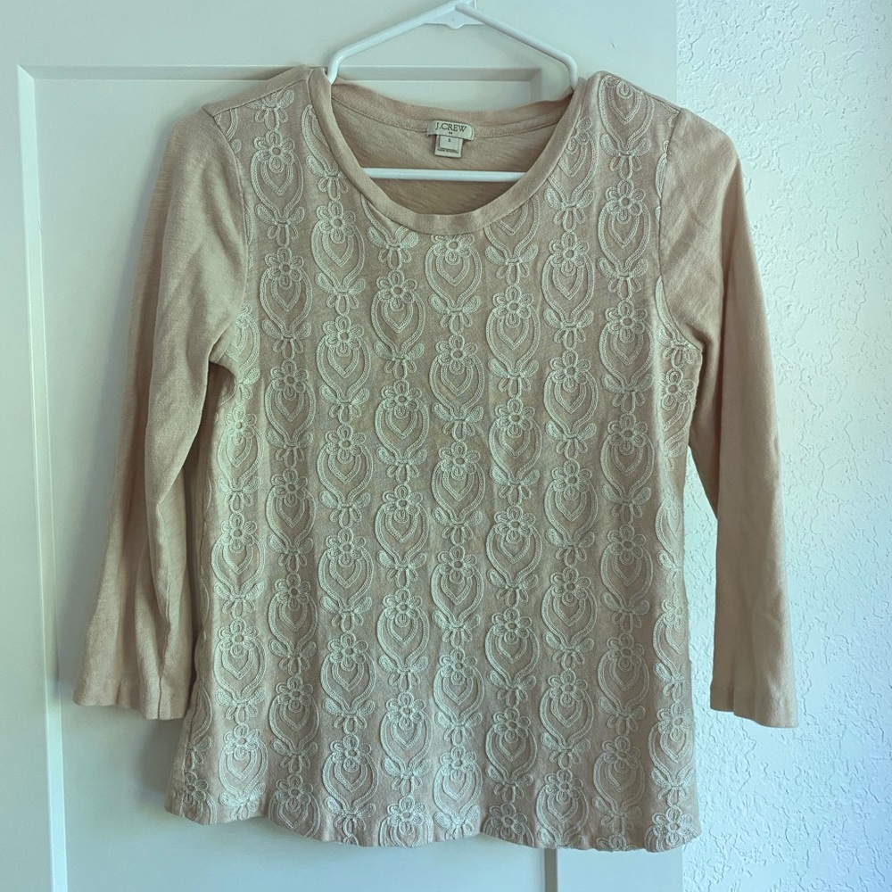 J. Crew peach embroidered top, size small